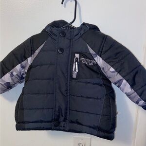 London Fog Kids Dark Puffer Jacket with Gray Accents